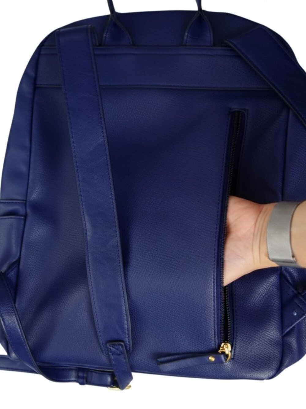 Rosetti Navy Faux Leather Laptop Backpack Work Travel Bag w/ Gold Hardware Chic - Picture 13 of 14